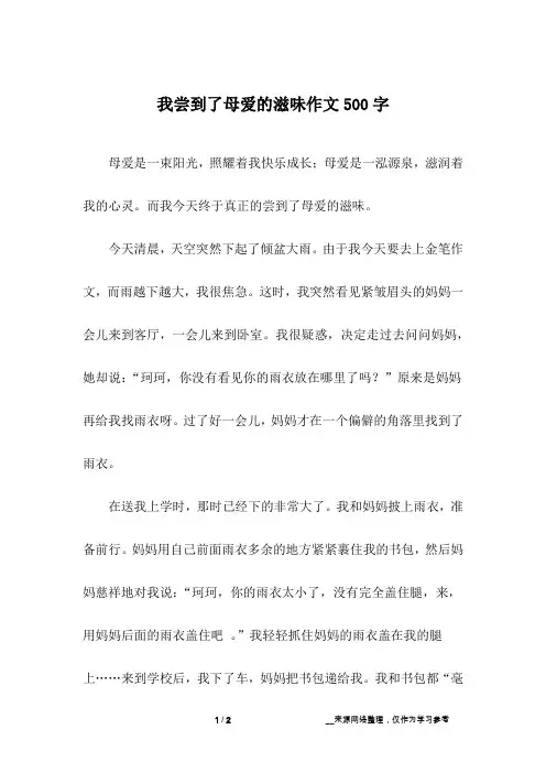 我尝到了母爱的滋味作文500字