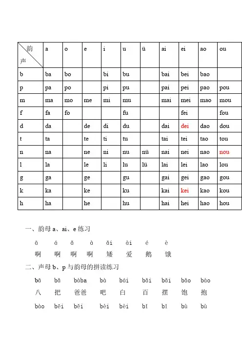 各课声母与韵母拼合表总汇