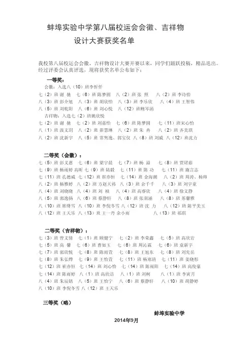 蚌埠实验中学第八届运动会会徽吉祥物设计大赛获奖名单