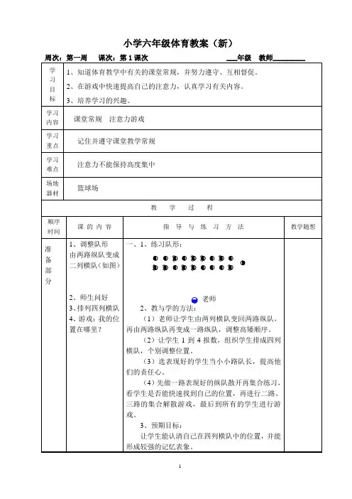 最新人教版小学六年级下册体育教案全套