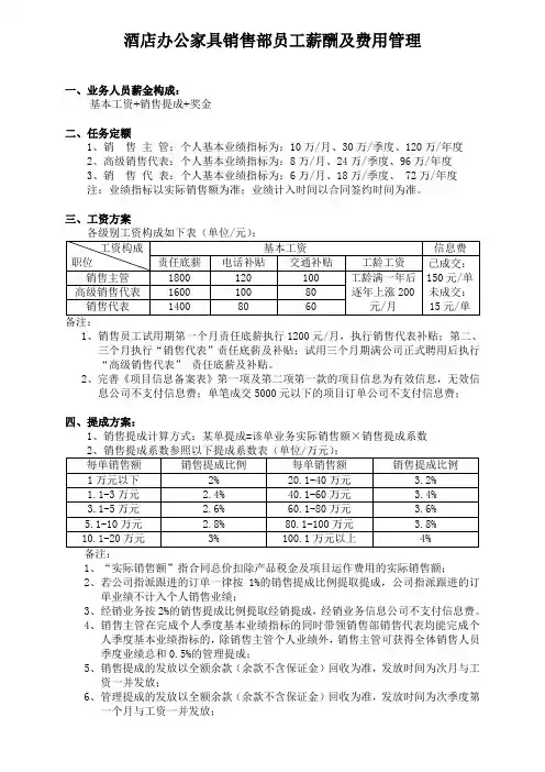 办公家具销售部员工薪酬管理