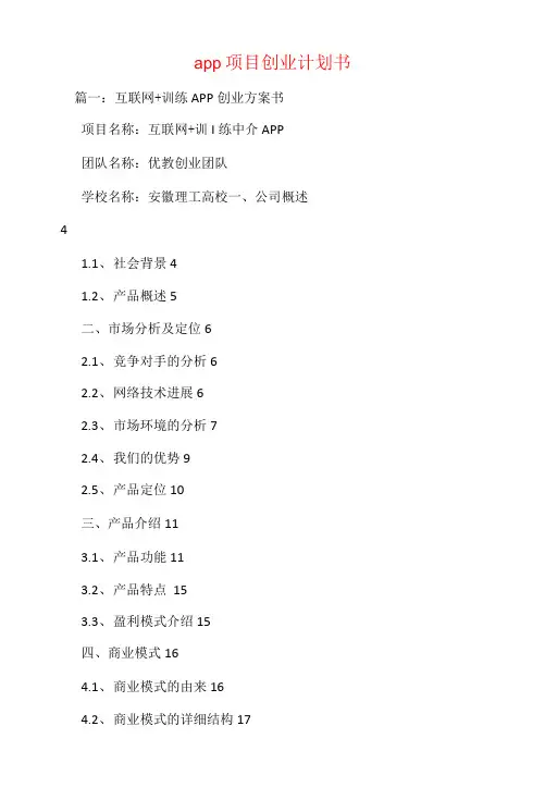 app项目创业计划书