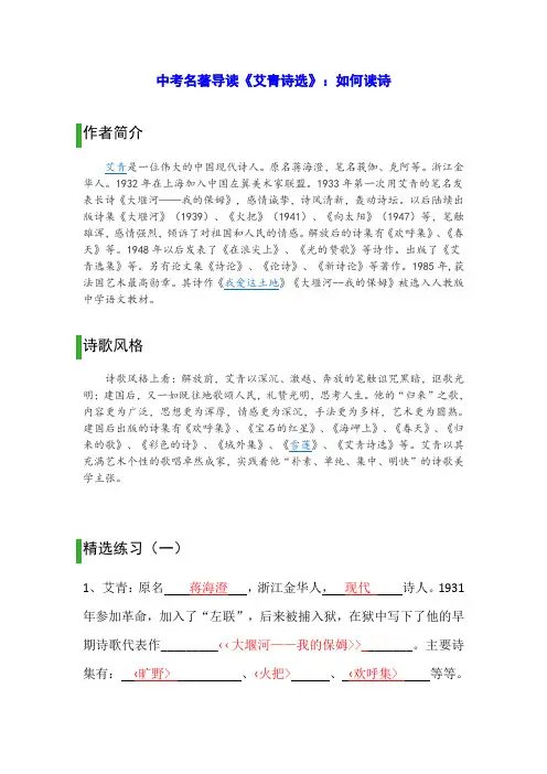 2019中考名著导读《艾青诗选》：如何读诗--精选练习题及答案 (3)