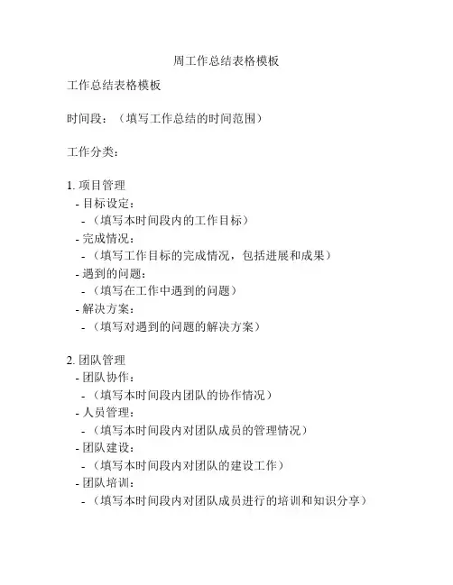 周工作总结表格模板