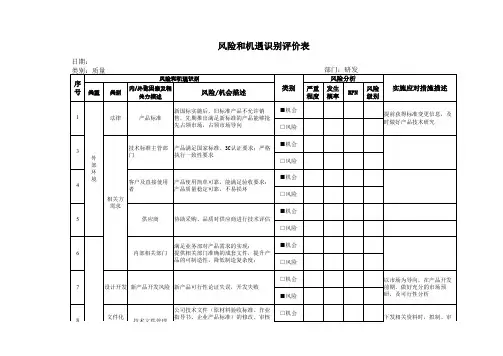 研发部风险和机遇识别评价表范例