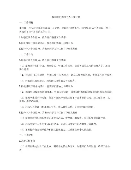 l校团委组织部个人工作计划