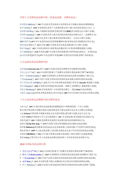 世界一线化妆品品牌