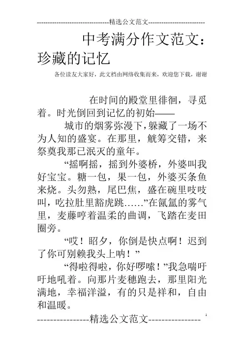 中考满分作文范文：珍藏的记忆