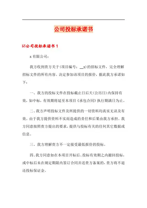 公司投标承诺书(实用)