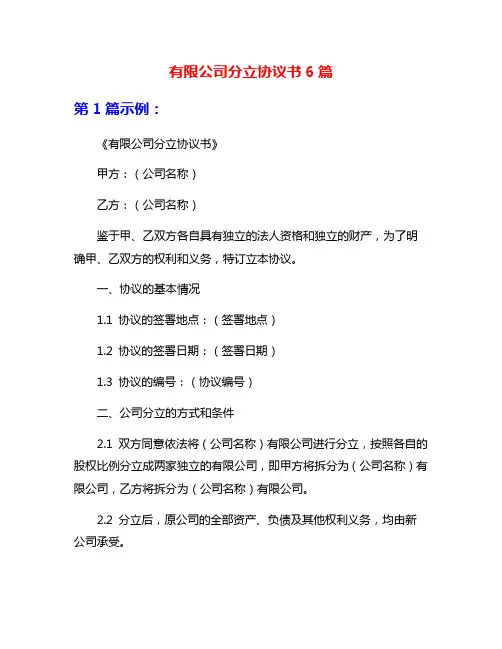 有限公司分立协议书6篇