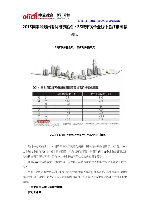 2015国家公务员考试时事热点：35城市房价全线下跌江浙降幅最大