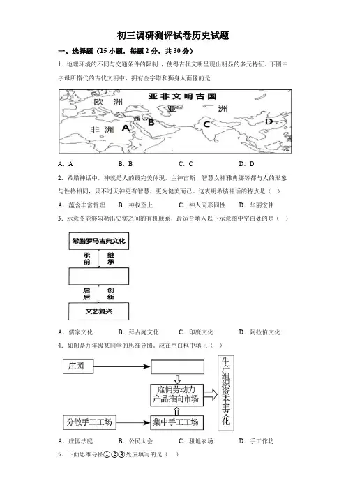 2024年广东省深圳市坪山区中考一模历史试题(含解析)