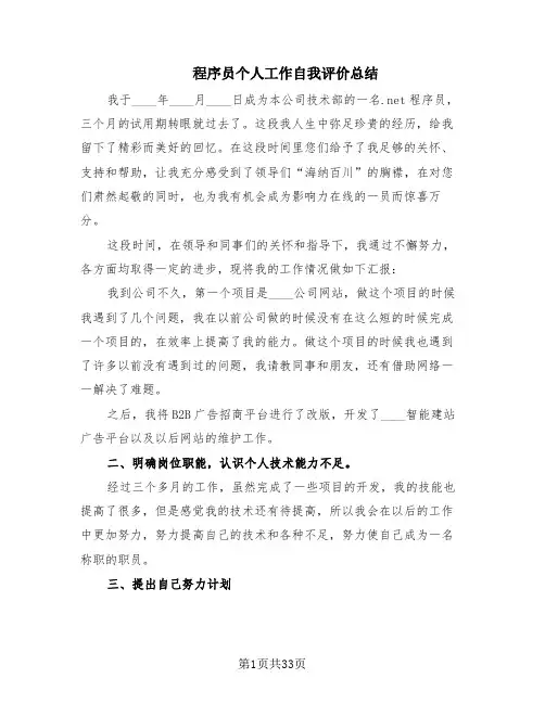 程序员个人工作自我评价总结(14篇)