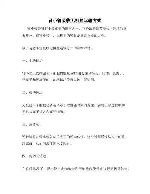 肾小管吸收无机盐运输方式
