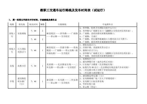 教职工交通车运行路线及发车时间表试运行