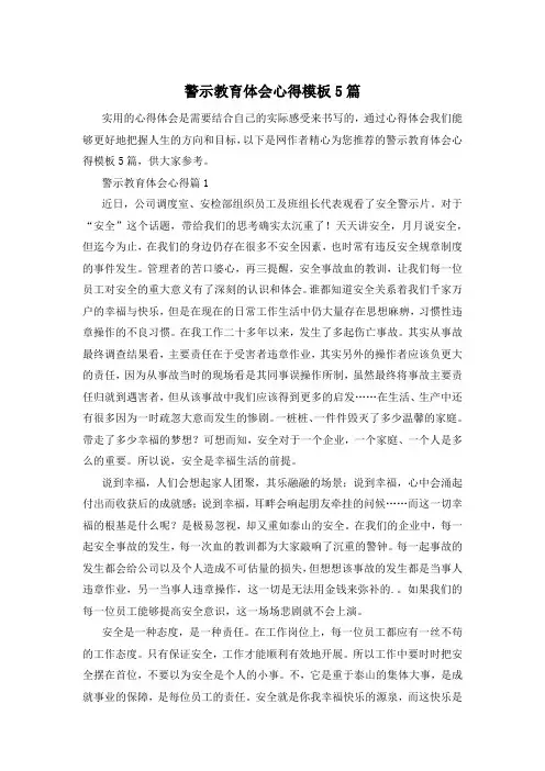 警示教育体会心得模板5篇