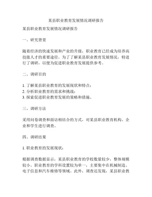 某县职业教育发展情况调研报告