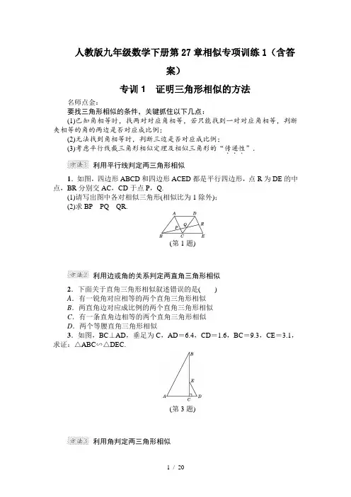 人教版九年级数学下册第27章相似专项训练1(含答案)