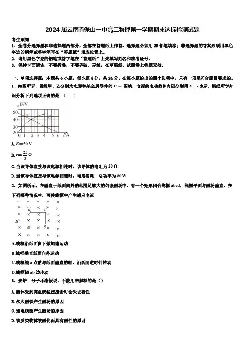 2024届云南省保山一中高二物理第一学期期末达标检测试题含解析