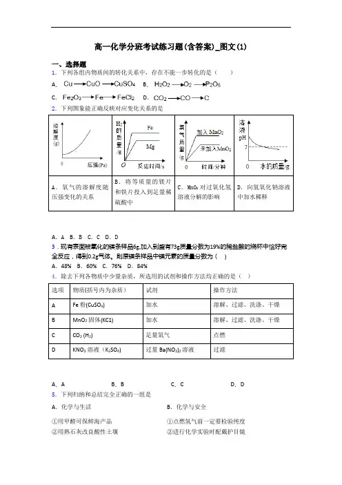 高一化学分班考试练习题(含答案)_图文(1)