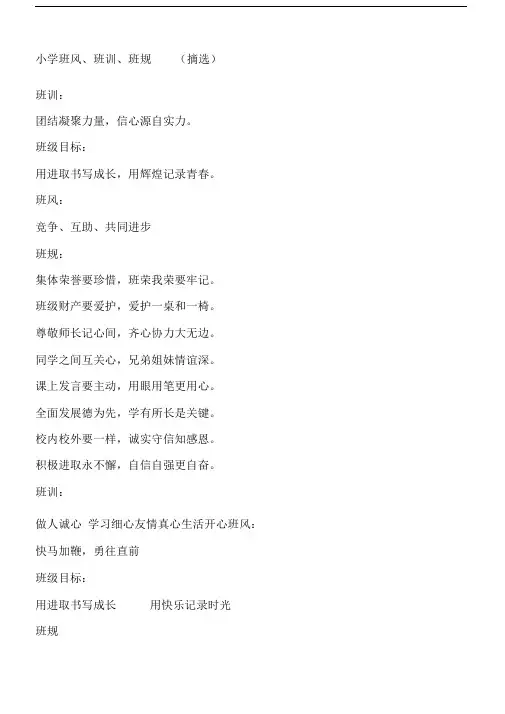 小学班风班训班规摘选.docx