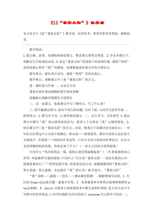 《12“番茄太阳”》教学案_教案教学设计