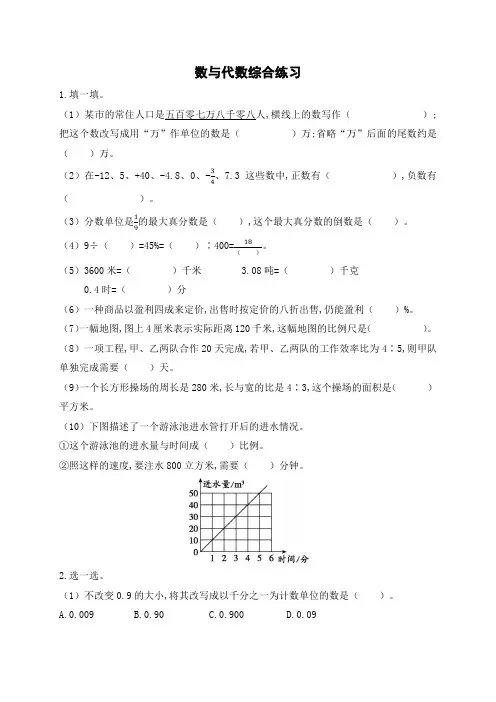 六年级下册数学第1单元 数与代数 数与代数综合练习(含答案)｜苏教版