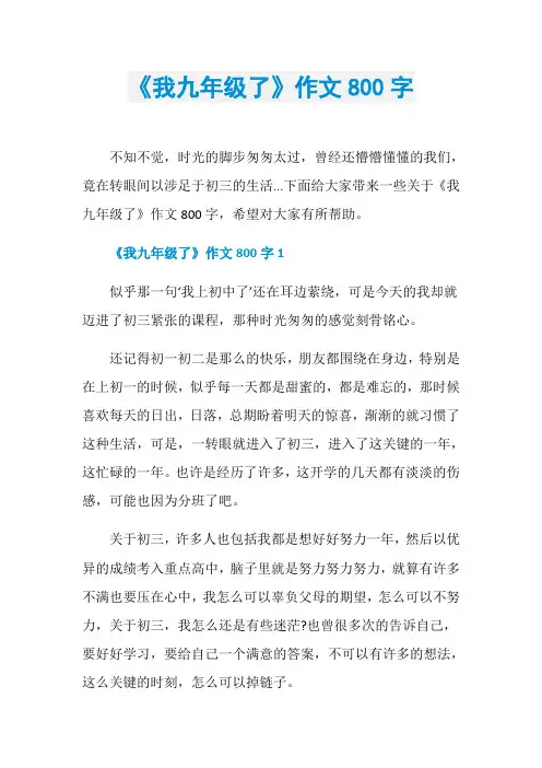 《我九年级了》作文800字