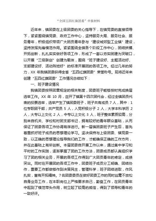 “全国五四红旗团委”申报材料_申报材料_