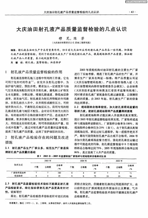 大庆油田射孔液产品质量监督检验的几点认识