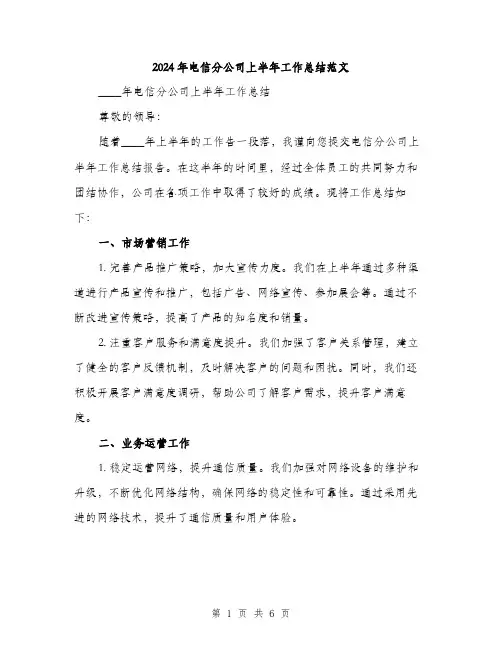2024年电信分公司上半年工作总结范文（2篇）