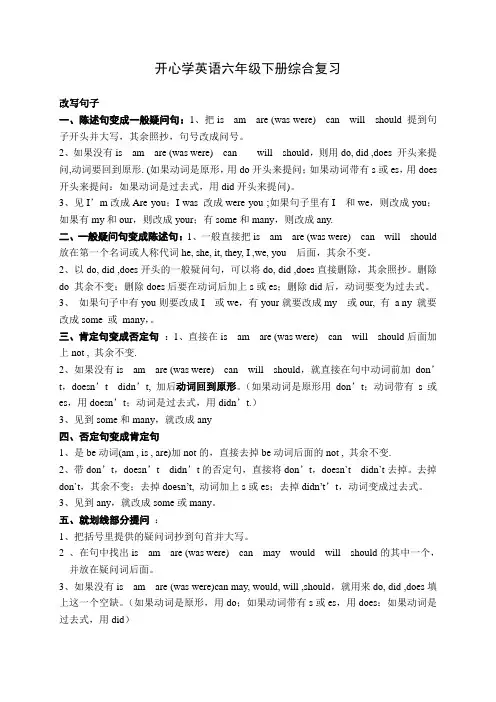 开心学英语六年级下册综合复习-语法总结.doc