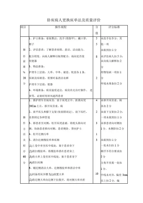 卧床病人更换床单法及质量评价