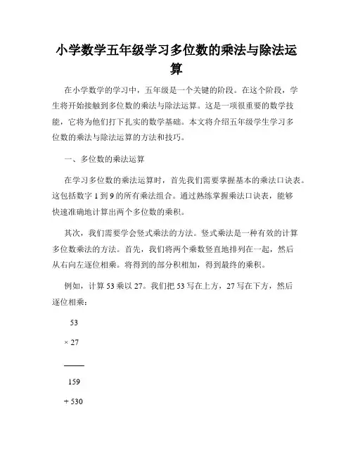 小学数学五年级学习多位数的乘法与除法运算
