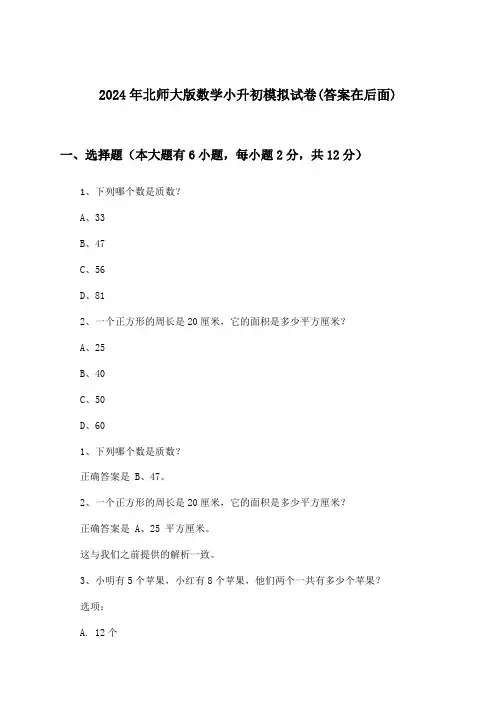 北师大版数学小升初试卷与参考答案(2024年)