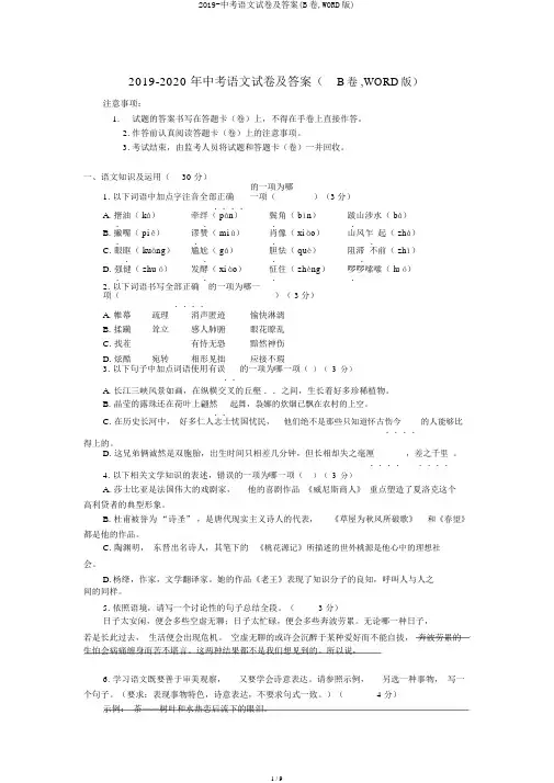 2019-中考语文试卷及答案(B卷,WORD版)