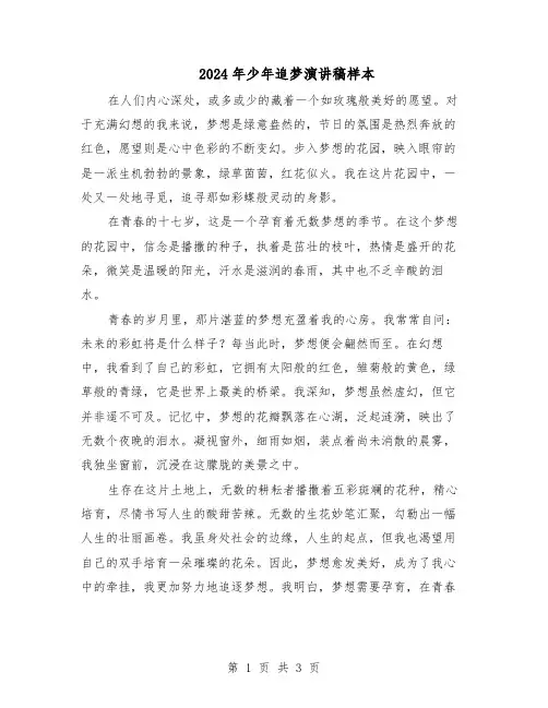 2024年少年追梦演讲稿样本（二篇）
