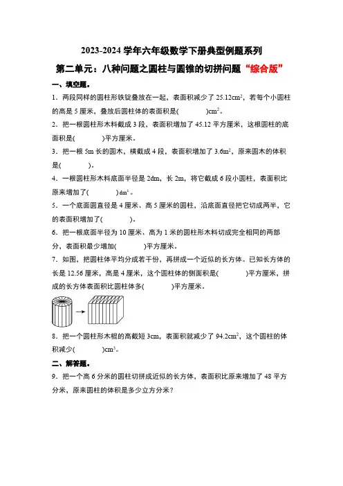 苏教版2023-2024学年六年级数学下册第二单元：八种问题之圆柱与圆锥的切拼问题“综合版”专项练习
