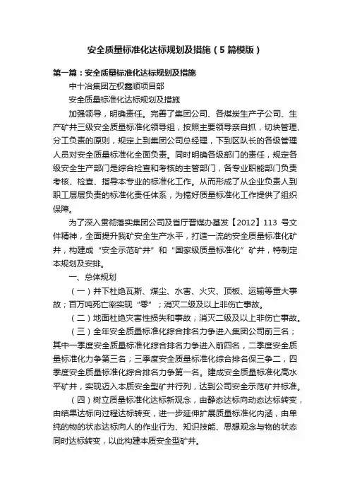 安全质量标准化达标规划及措施（5篇模版）
