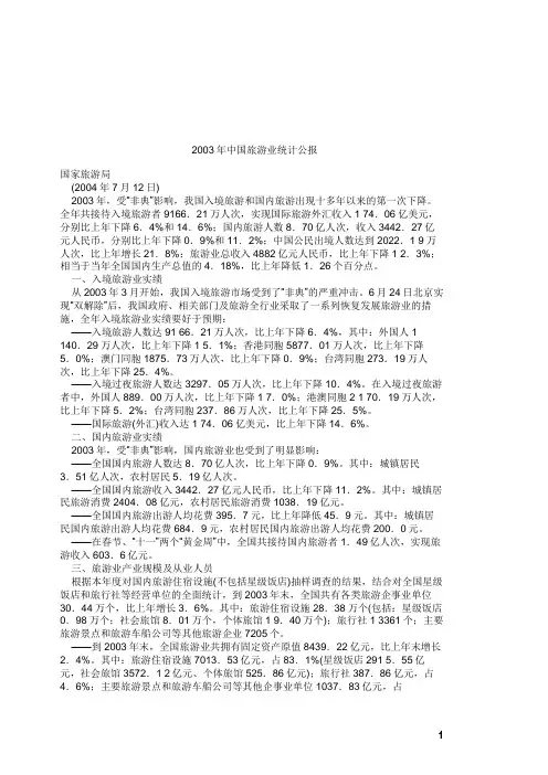 2003年中国旅游业统计公报