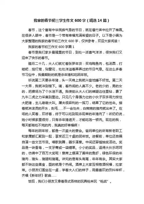 我家的春节初三学生作文600字（精选14篇）