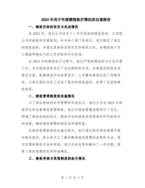 2024年关于年度绩效执行情况的自查报告