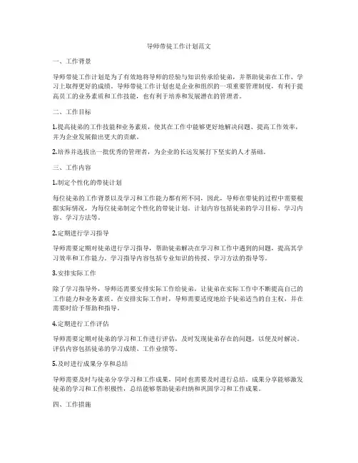 导师带徒工作计划范文