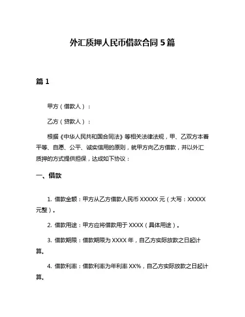 外汇质押人民币借款合同5篇