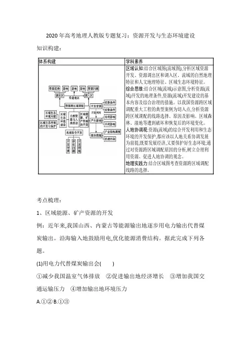 2020年高考地理人教版专题复习：资源开发与生态环境建设