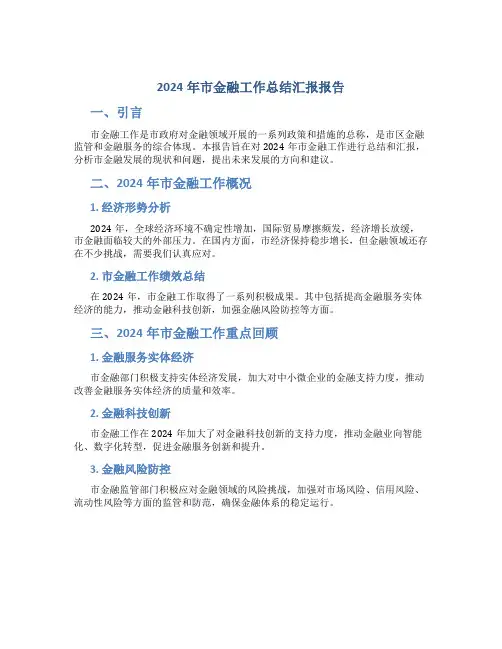 2024年市金融工作总结汇报报告
