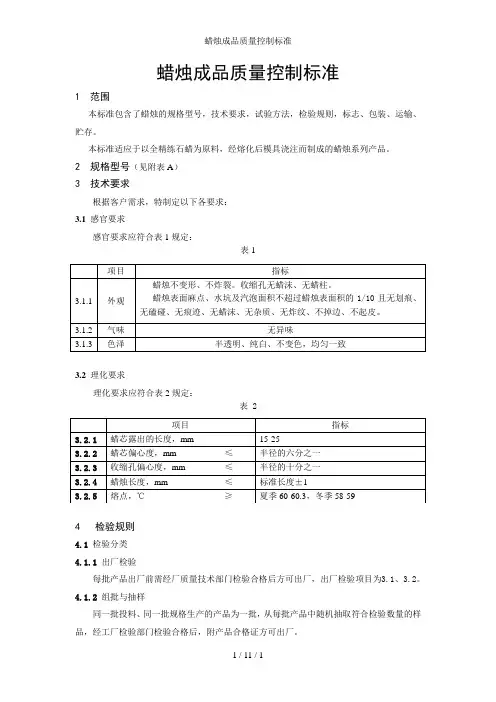 蜡烛成品质量控制标准