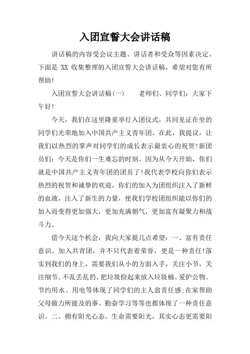 入团宣誓大会讲话稿
