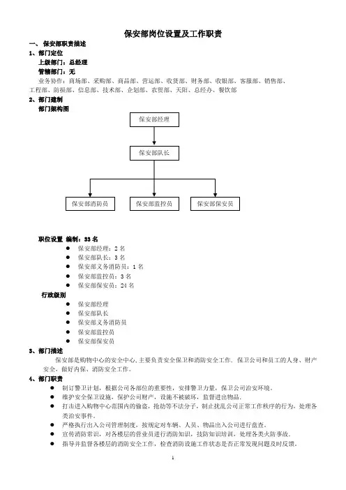 保安部岗位设置及工作职责
