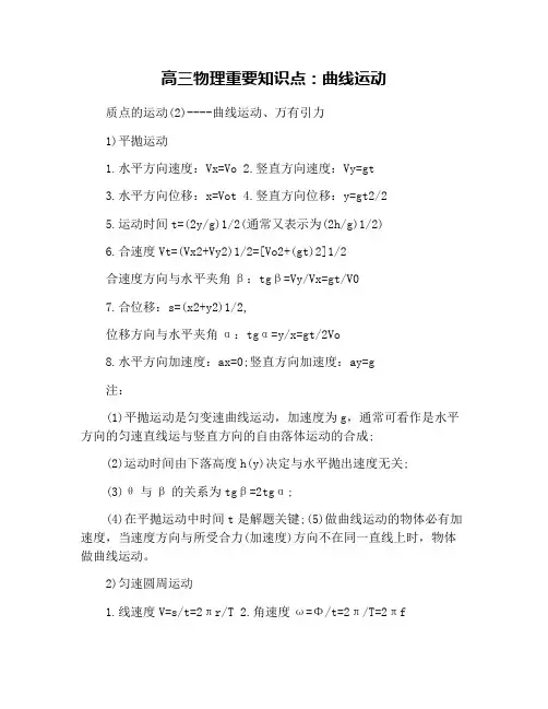 高三物理重要知识点：曲线运动